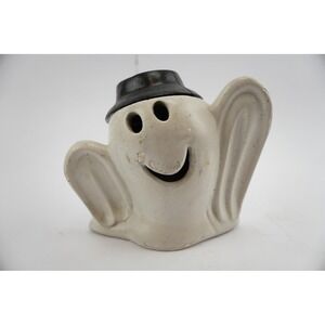 Vintage 1983 Allen Ceramic Ghost Figurine with Top Hat Halloween Decor Lantern